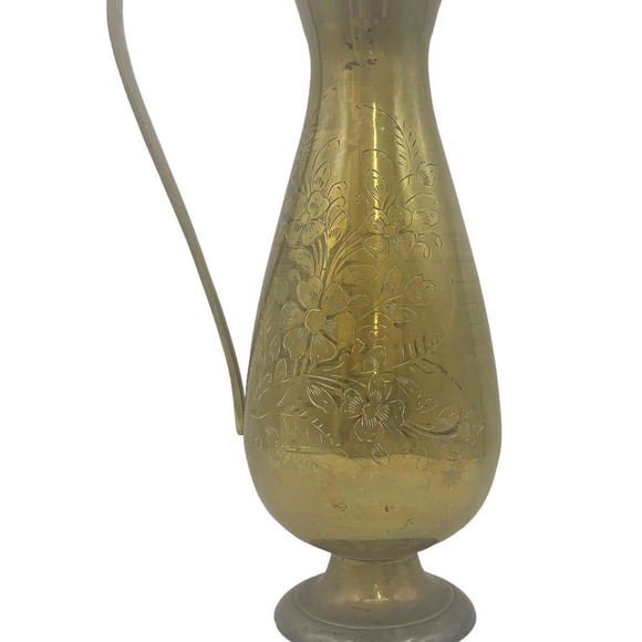Vintage Brass Pitcher with Floral Design Engraved - Picture 3 of 11